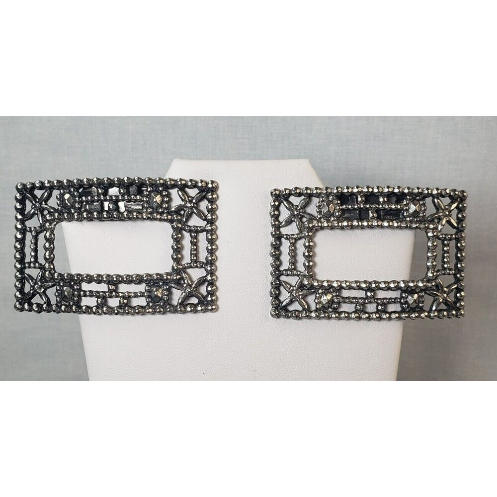 Vintage Antique1920’s ART DECO Metal Marcasite Design SHOE CLIPS signed TIP TOE